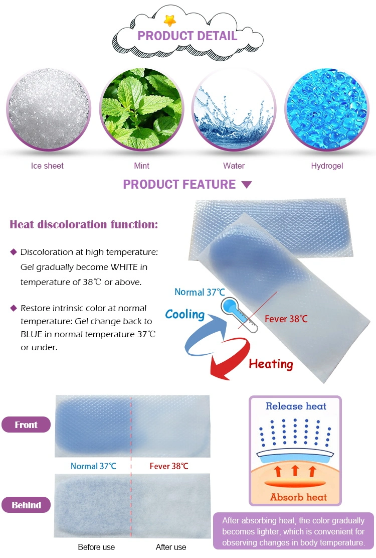 Basic Customization Wholesale Product Heat Discoloration Hydrogel Fever Cooling Patch for Kids