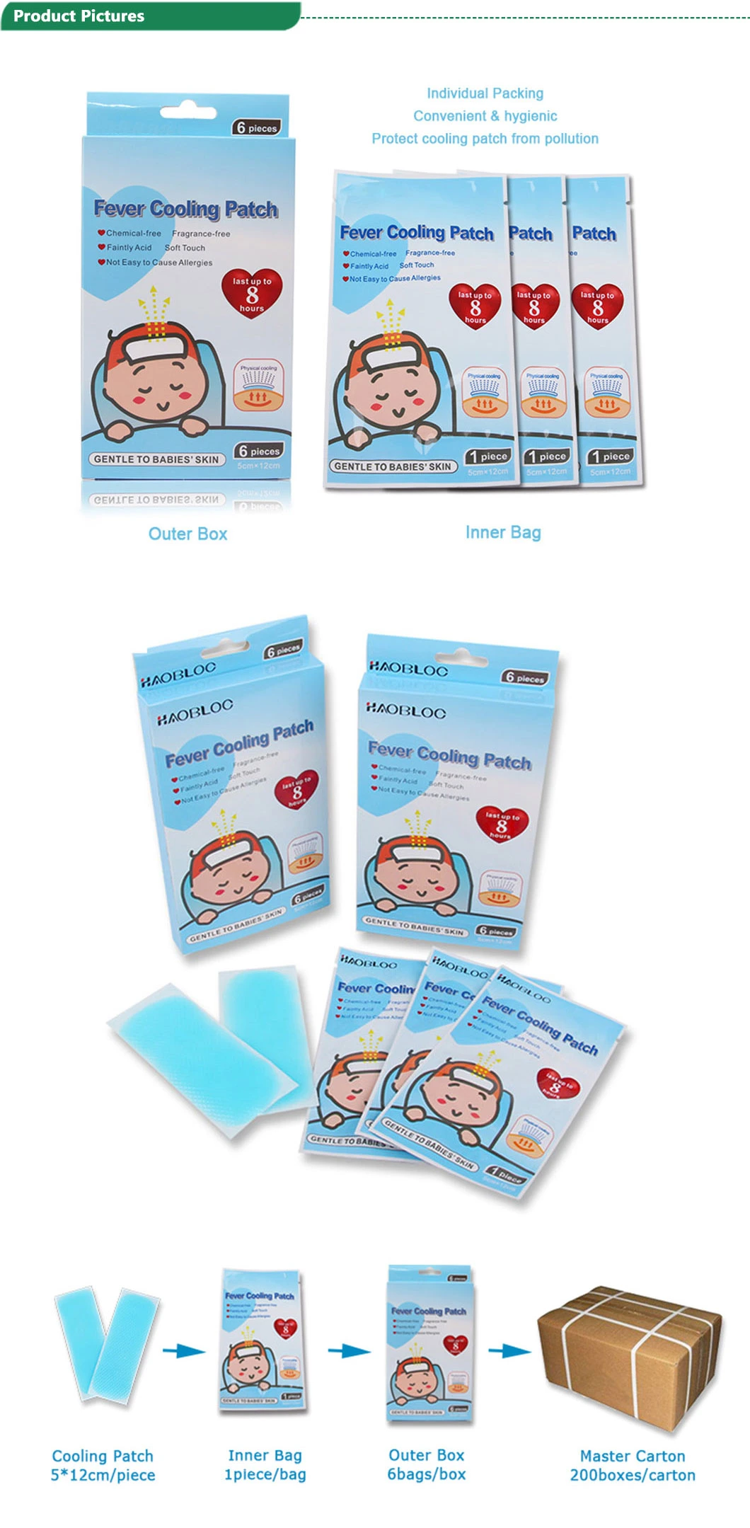 Wholesale Medical Hydrogel Fever Cooling Gel Patch for Baby Fever Cooling